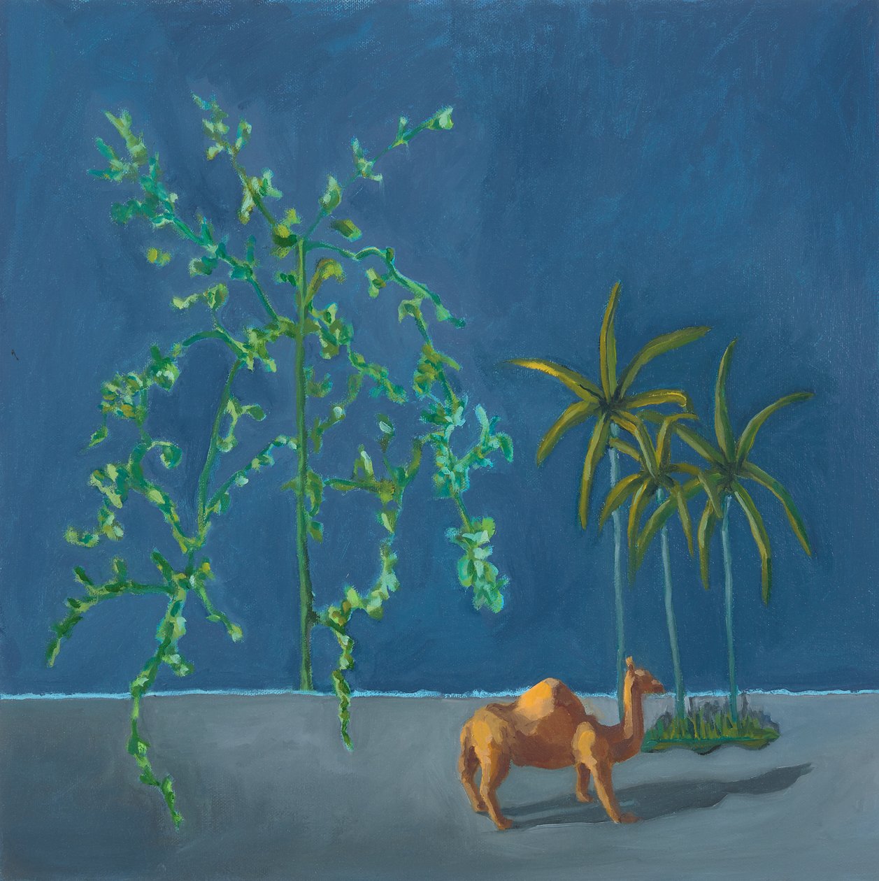 骆驼和两棵树，2019（木板油画） 作者 吉纳维芙·法兰西