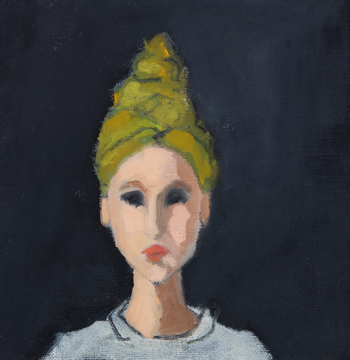 戴绿头巾的女孩，2017（布面油画板） 作者 吉纳维芙·法兰西