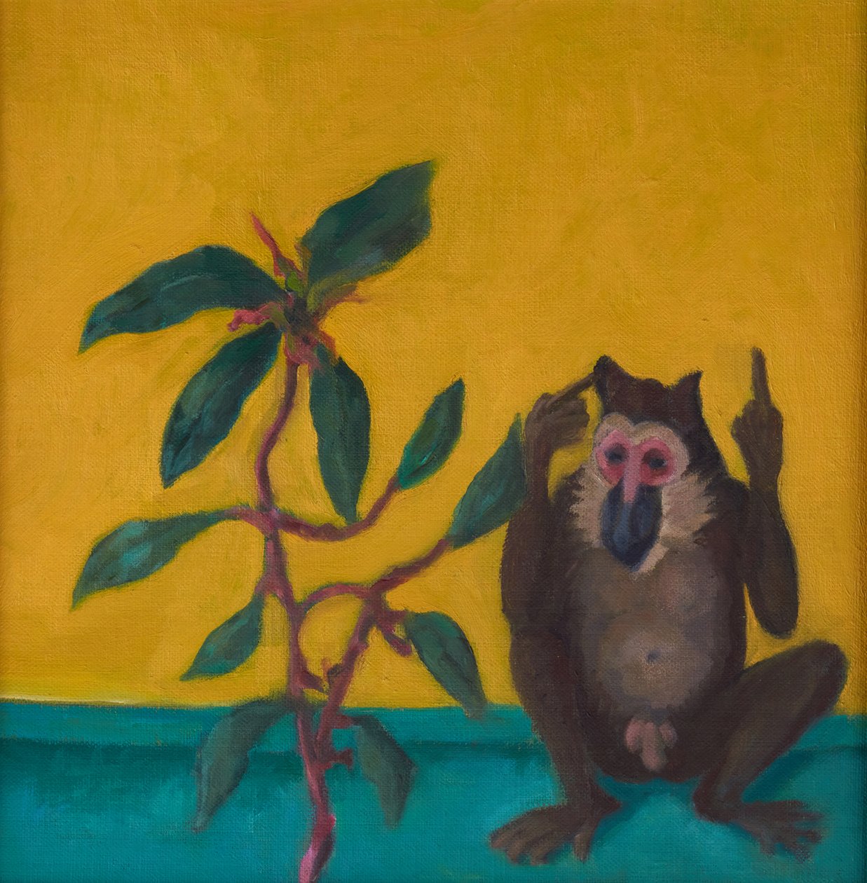 猴子说不，2024 年（木板油画） 作者 吉纳维芙·法兰西