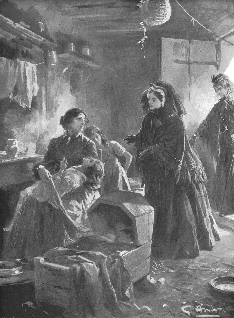 维多利亚女王和穷人：女王陛下访问一个山寨家庭》，1901年。   作者 杰纳罗·阿马托