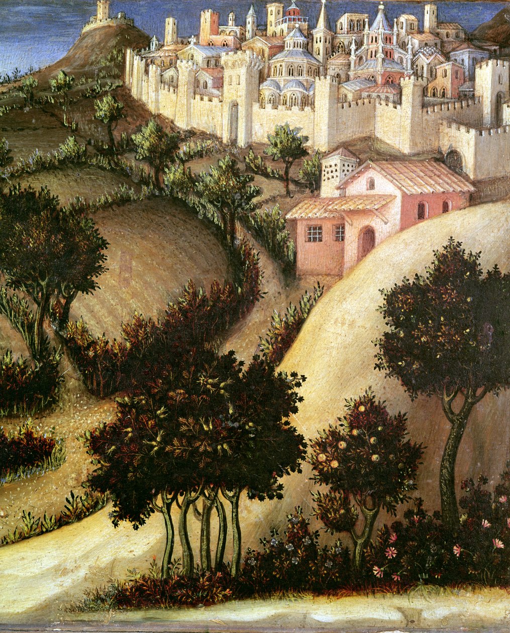 对Magi Altarpiece的崇拜，埃及中央prella面板的细节，1423（面板上的蛋彩画） 作者 真蒂莱·达·法布里亚诺