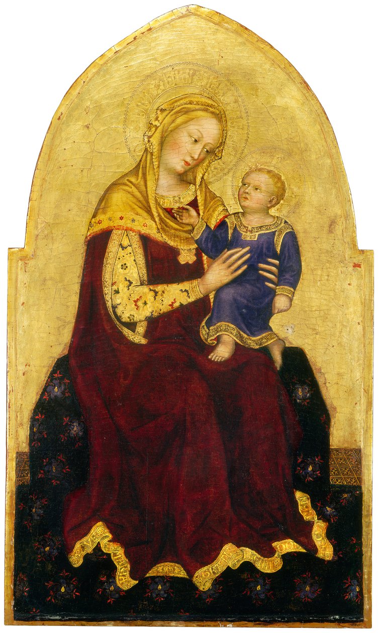 Madonna and Child Enthroned，c.1420（面板上的蛋彩画） 作者 真蒂莱·达·法布里亚诺