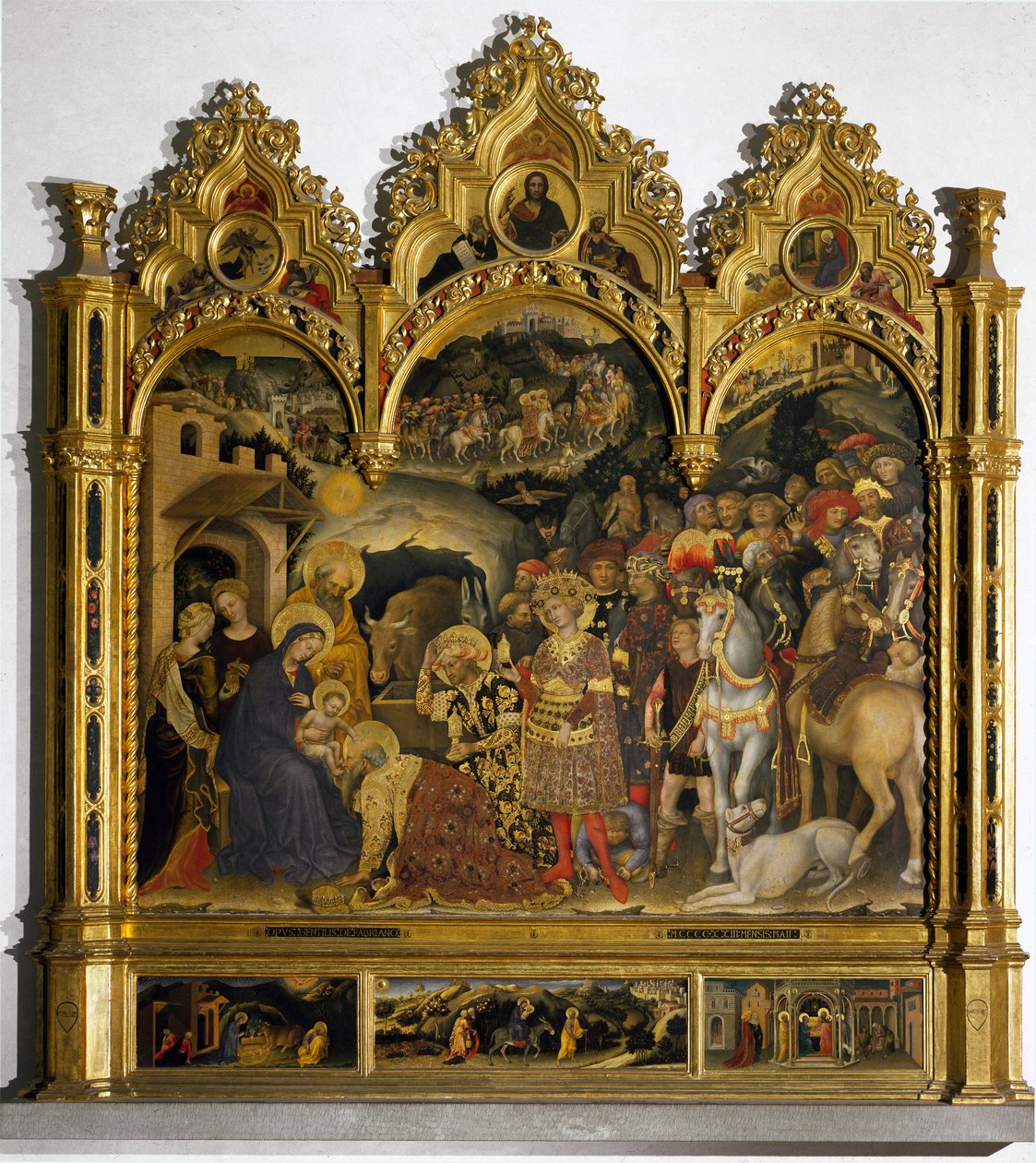 贤士崇拜的祭坛画（Pala Strozzi）。 绘画由 Gentile da Fabriano (Gentile di Niccolo 作者 真蒂莱·达·法布里亚诺