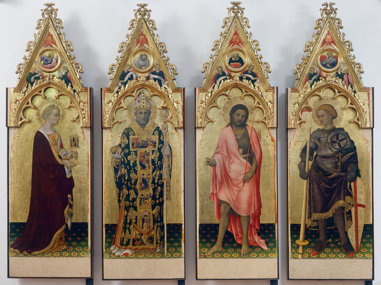 Quaratesi Polyptych 的四位圣人、抹大拉的圣玛丽、巴里的圣尼古拉、施洗者圣约翰和圣乔治 作者 真蒂莱·达·法布里亚诺