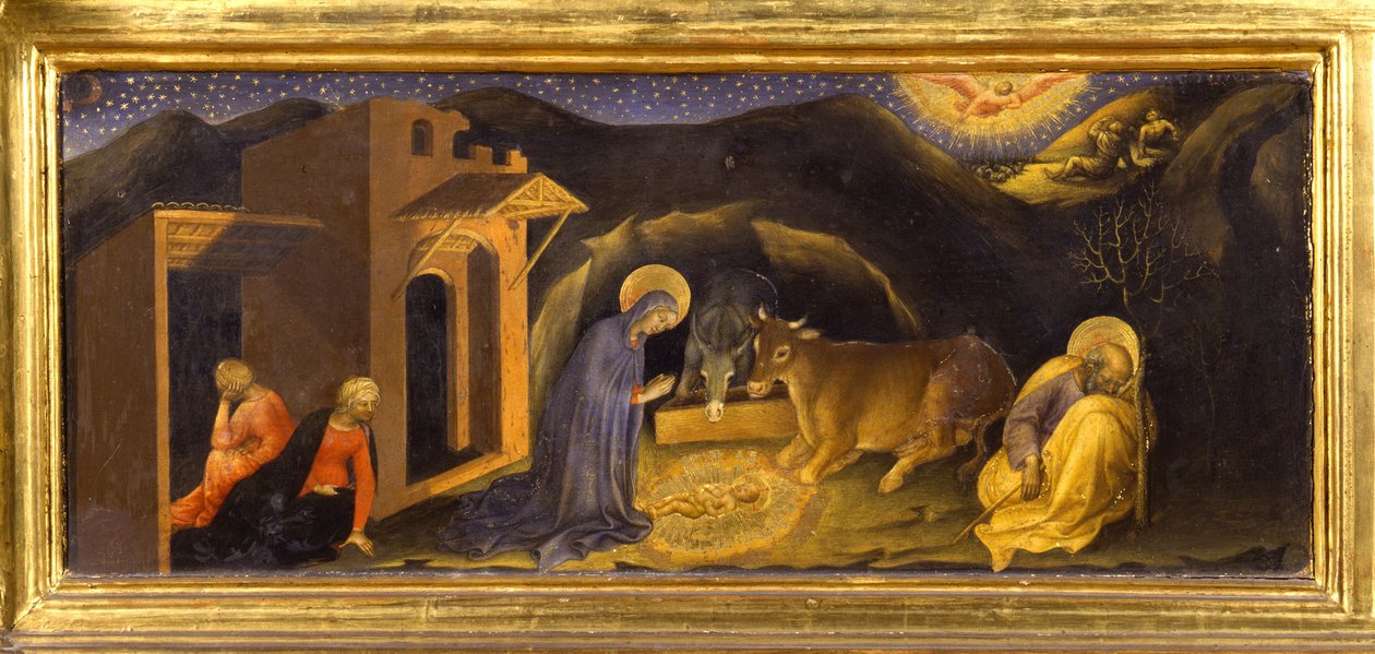 耶稣诞生（Predella of Adoration of the Magi, Pala Strozzi) 作者 真蒂莱·达·法布里亚诺