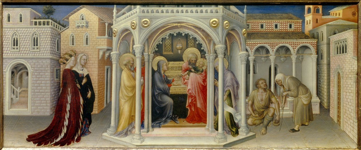 Gentile da Fabriano (1370-1427) 1423 年在圣殿木头画作的介绍。 0,26x0,66 米 作者 真蒂莱·达·法布里亚诺