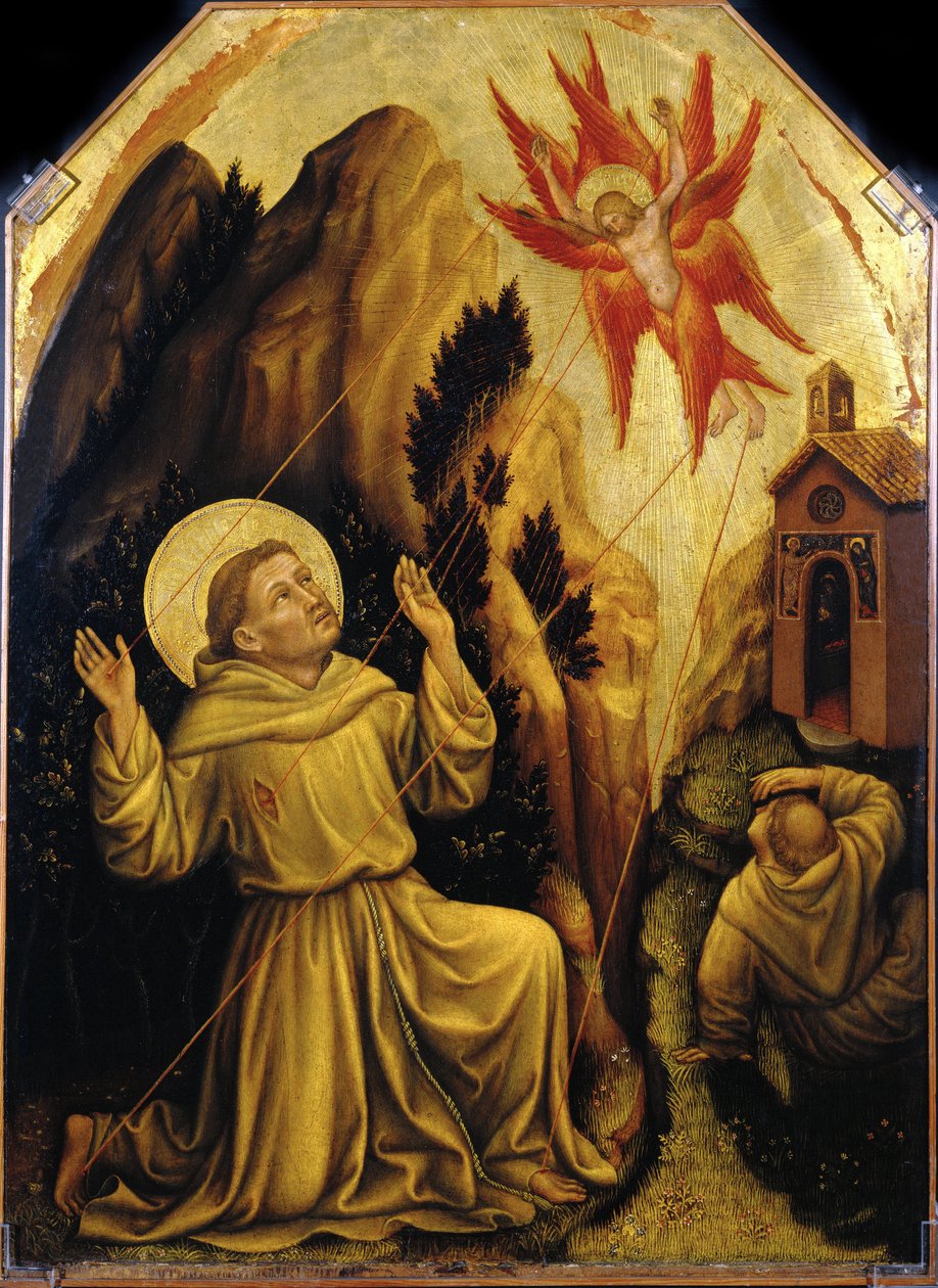 Saint Francois - Saint Francis receiving the Stigmata par Gentile da Fabriano (ca 1370-1427). Tempera on panel, size : 87x64, c.1420, Fondazione Magnani Rocca, Mamiano di Traversetolo 作者 真蒂莱·达·法布里亚诺