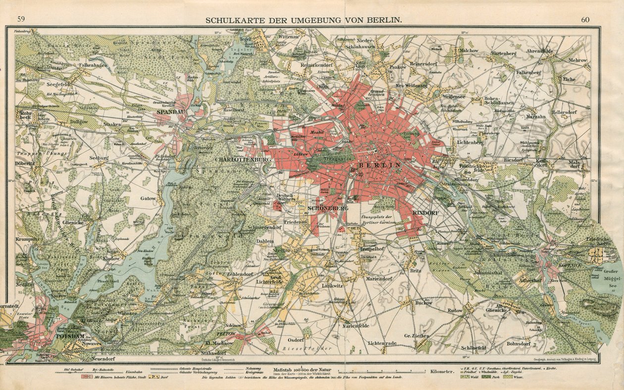 柏林周边地区的学校地图 作者 Velhagen and Klasing地理研究所