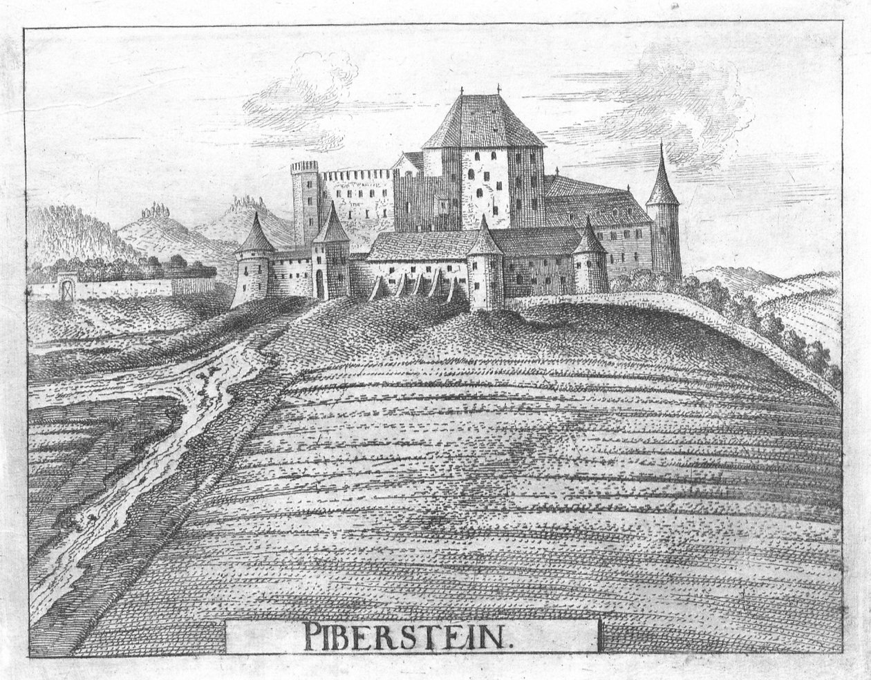 铜雕刻，Piberstein城堡，上奥地利州的视图 作者 格奥尔格·马特乌斯·维舍尔