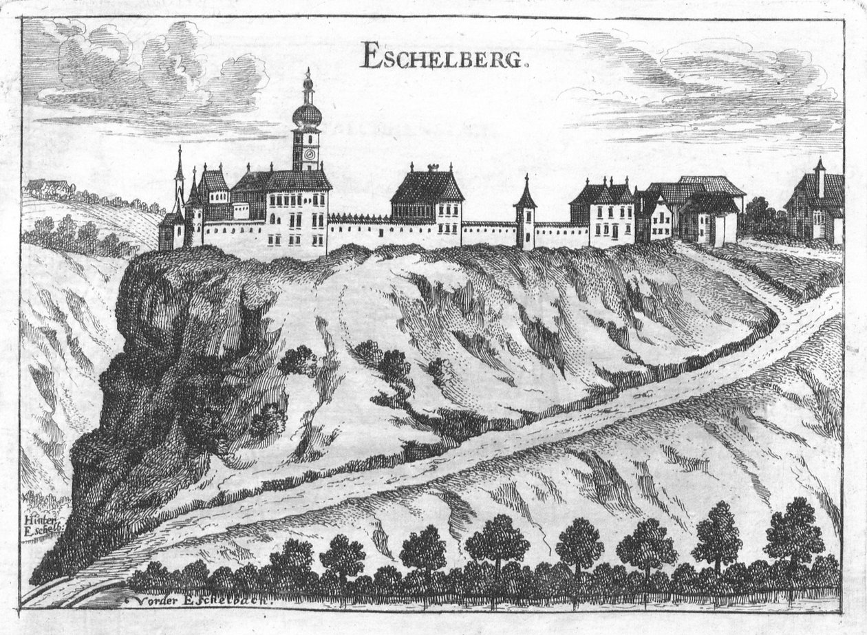 雕刻，Eschelberg城堡的看法 作者 乔治·马修·维舍尔（GeorgMatthäusVischer）