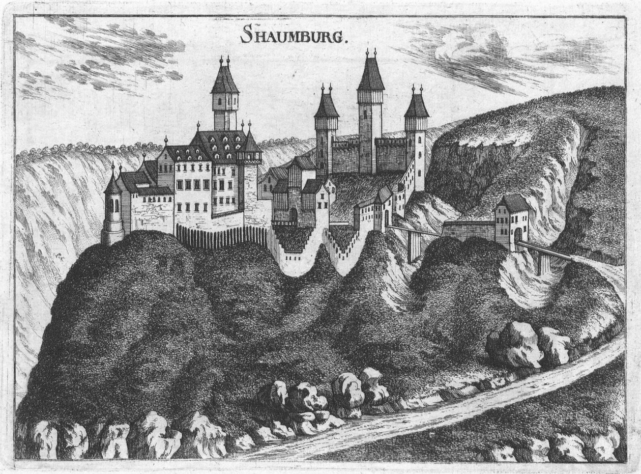 雕刻，Schaunburg城堡，上奥地利州看法 作者 乔治·马修·维舍尔（GeorgMatthäusVischer）