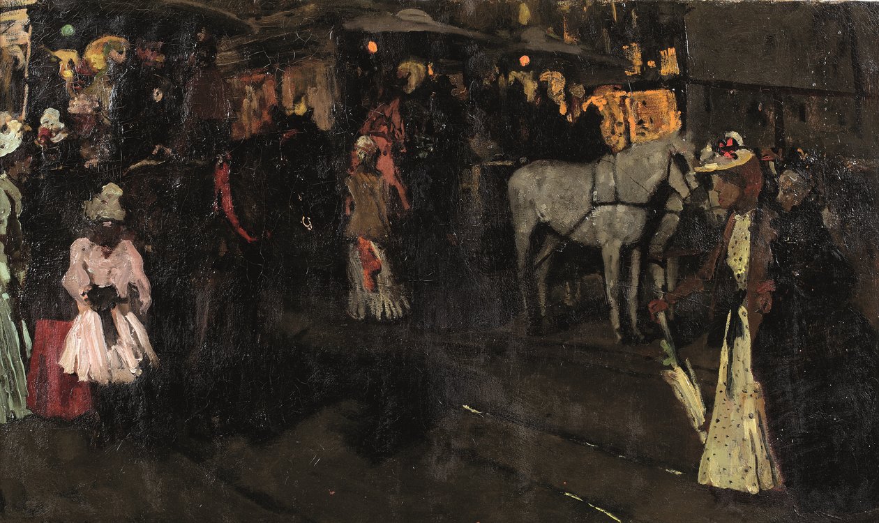 阿姆斯特丹水坝的周日傍晚，约 1895 年（布面油画） 作者 乔治·亨德里克·布雷特纳