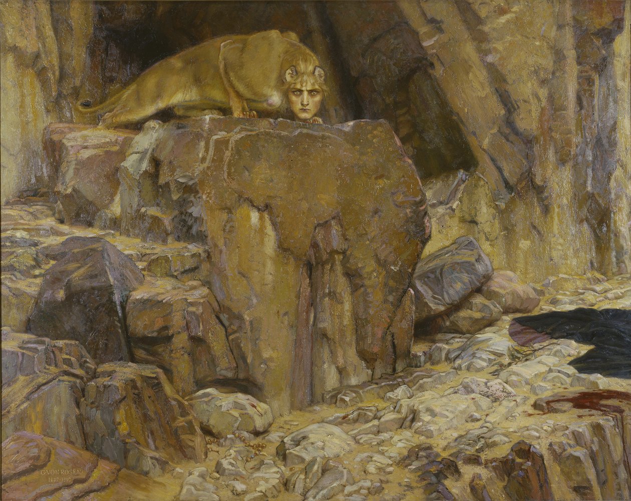 Le sphinx - 狮身人面像，Rosen, Georg von (1843-1923)。 布面油画 作者 乔治·罗森