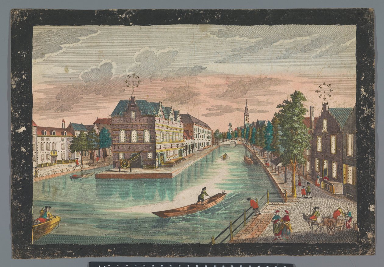 代尔夫特 De Geer 仓库景观 Zeug-Hausses 的前景，innerhalb der Stadt Delft（物品上的标题） 作者 Georg Balthasar Probst (可能)