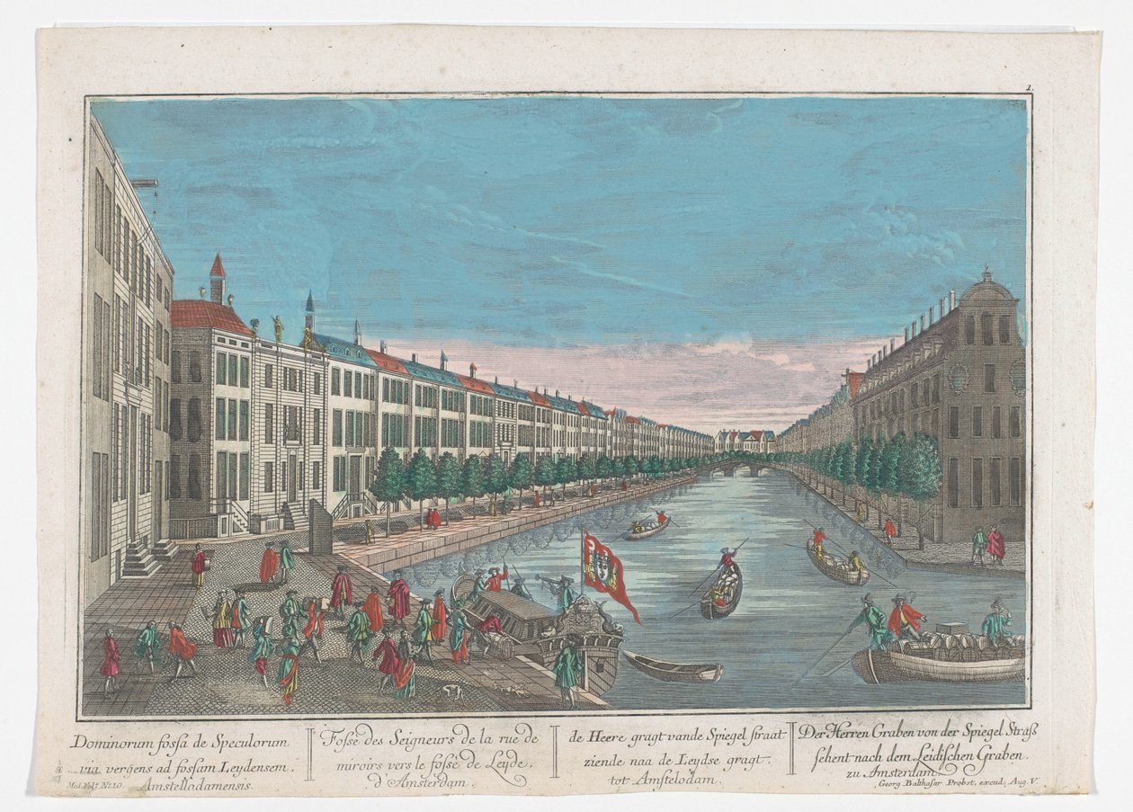 阿姆斯特丹海伦街的风景
Der Herren Graben von der Spiegel Straß sehend nach dem Leidischen Graben zu Amsterdam（物上标题）
阿姆斯特丹（系列标题） 作者 乔治·巴尔塔萨·普罗布斯特（Georg Balthasar Probst）