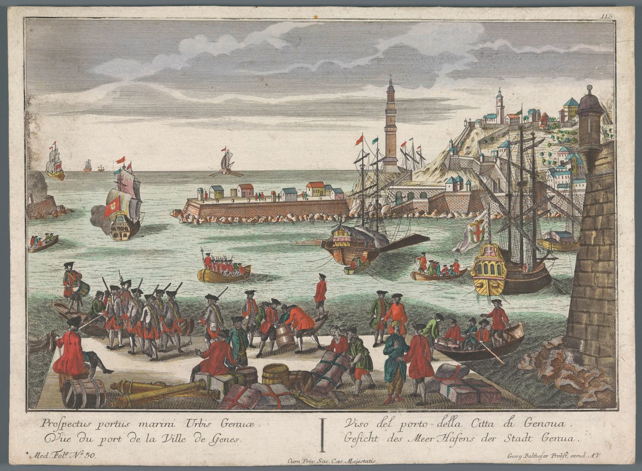 热那亚港口的景色 Gesicht des Meer Hafens der Stadt Genoa（物体上的标题） 海港景观（系列标题） 作者 乔治·巴尔塔萨·普罗布斯特（Georg Balthasar Probst）