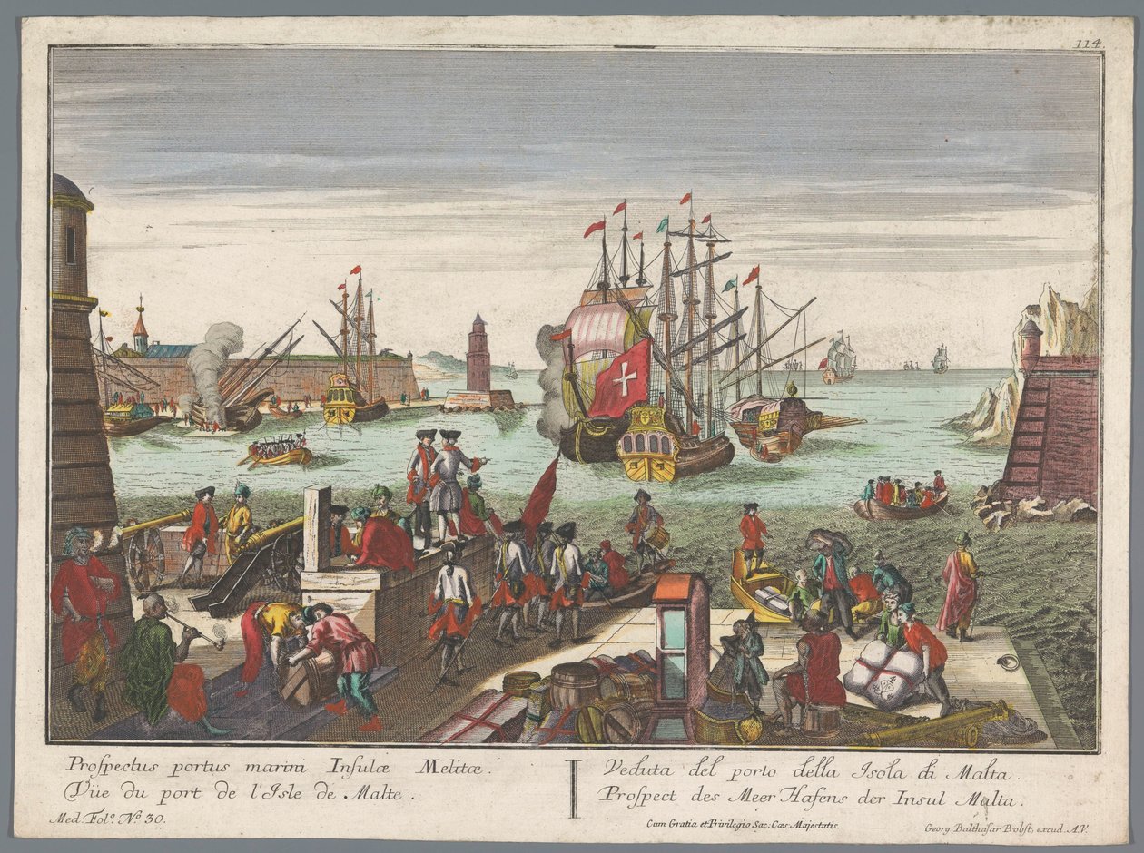 马耳他港口景观
Prospect des Meer Hafens der Insul Malta（物上标题）
海港景观（系列标题） 作者 乔治·巴尔塔萨·普罗布斯特（Georg Balthasar Probst）