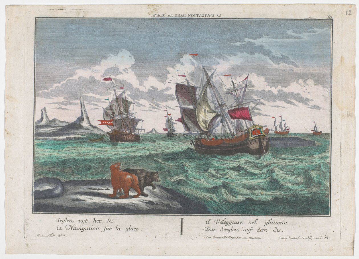 冰海上的帆船
Das Seeglen auf dem Eis（物上标题）
格陵兰岛附近捕鲸（系列标题） 作者 乔治·巴尔塔萨·普罗布斯特（Georg Balthasar Probst）