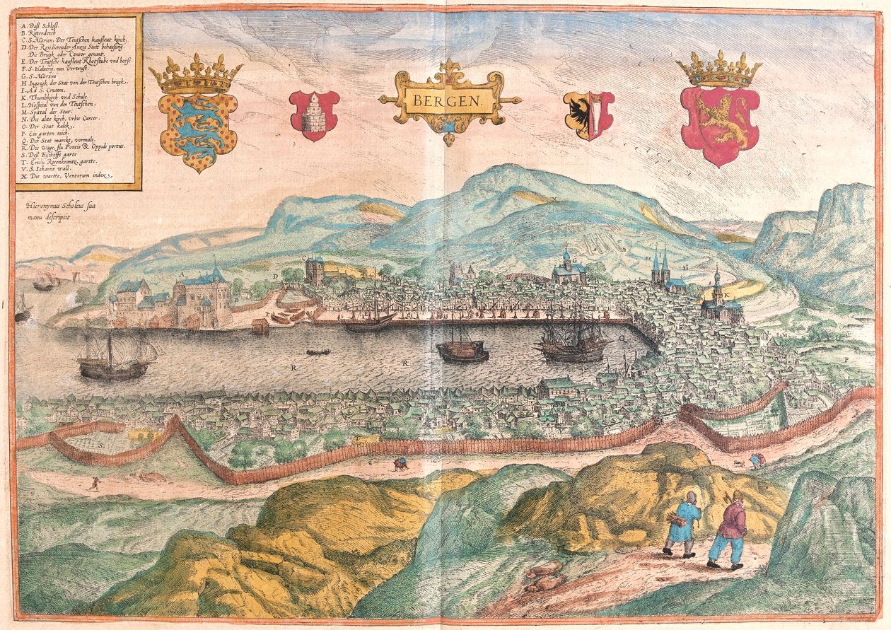 挪威卑尔根 - 格奥尔格-布劳恩（Georg Braun）1617 年创作的《地球公民》（Civitates Orbis Terrarum），科隆 作者 乔治·布劳恩