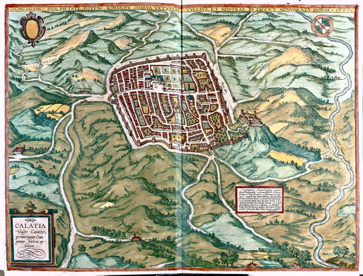 意大利卡亚佐--载于格奥尔格-布劳恩 1617 年创作的《Civitates Orbis Terrarum》，科隆 作者 乔治·布劳恩