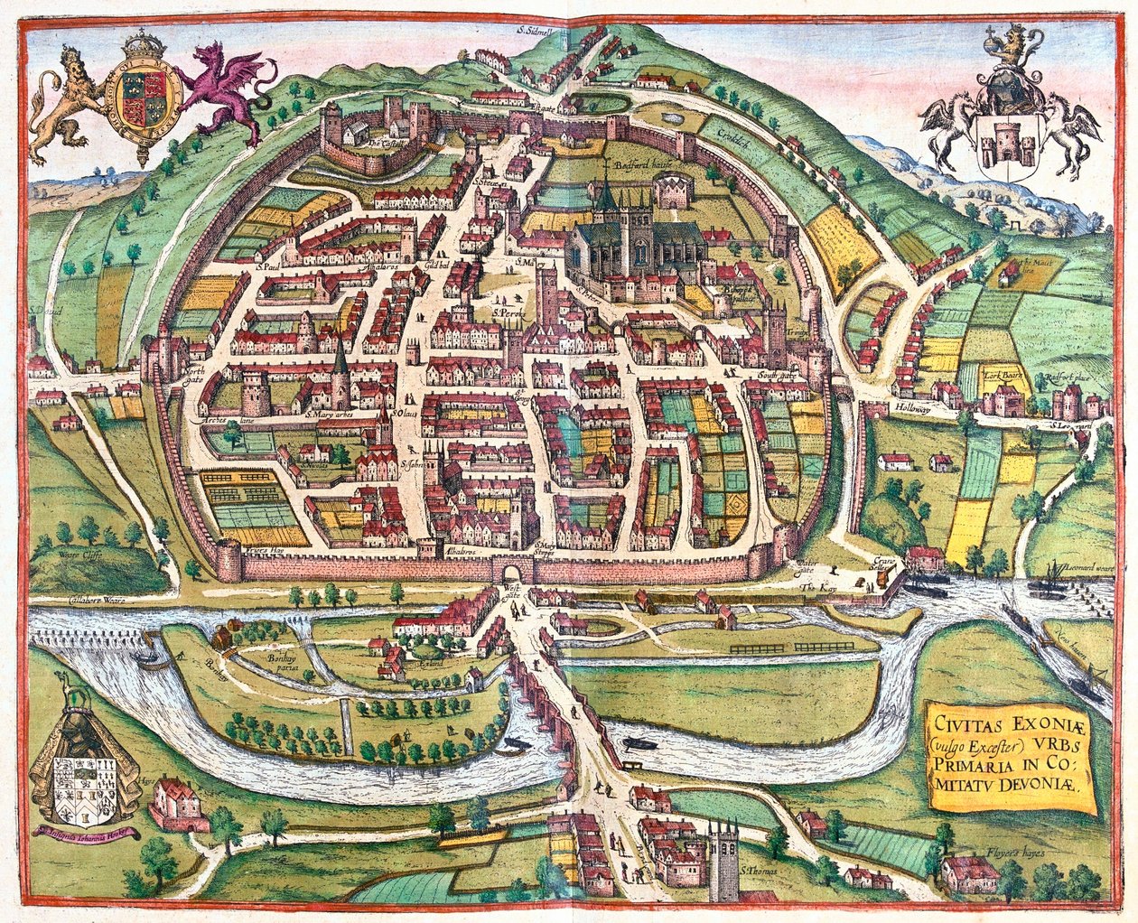 英格兰埃克斯特 - 格奥尔格-布劳恩（Georg Braun）1617 年创作的《地球公民》（Civitates Orbis Terrarum），科隆 作者 乔治·布劳恩