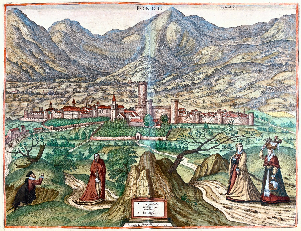 意大利丰迪（罗马国度）--载于格奥尔格-布劳恩的《Civitates Orbis Terrarum》，科隆，1617 年 作者 乔治·布劳恩