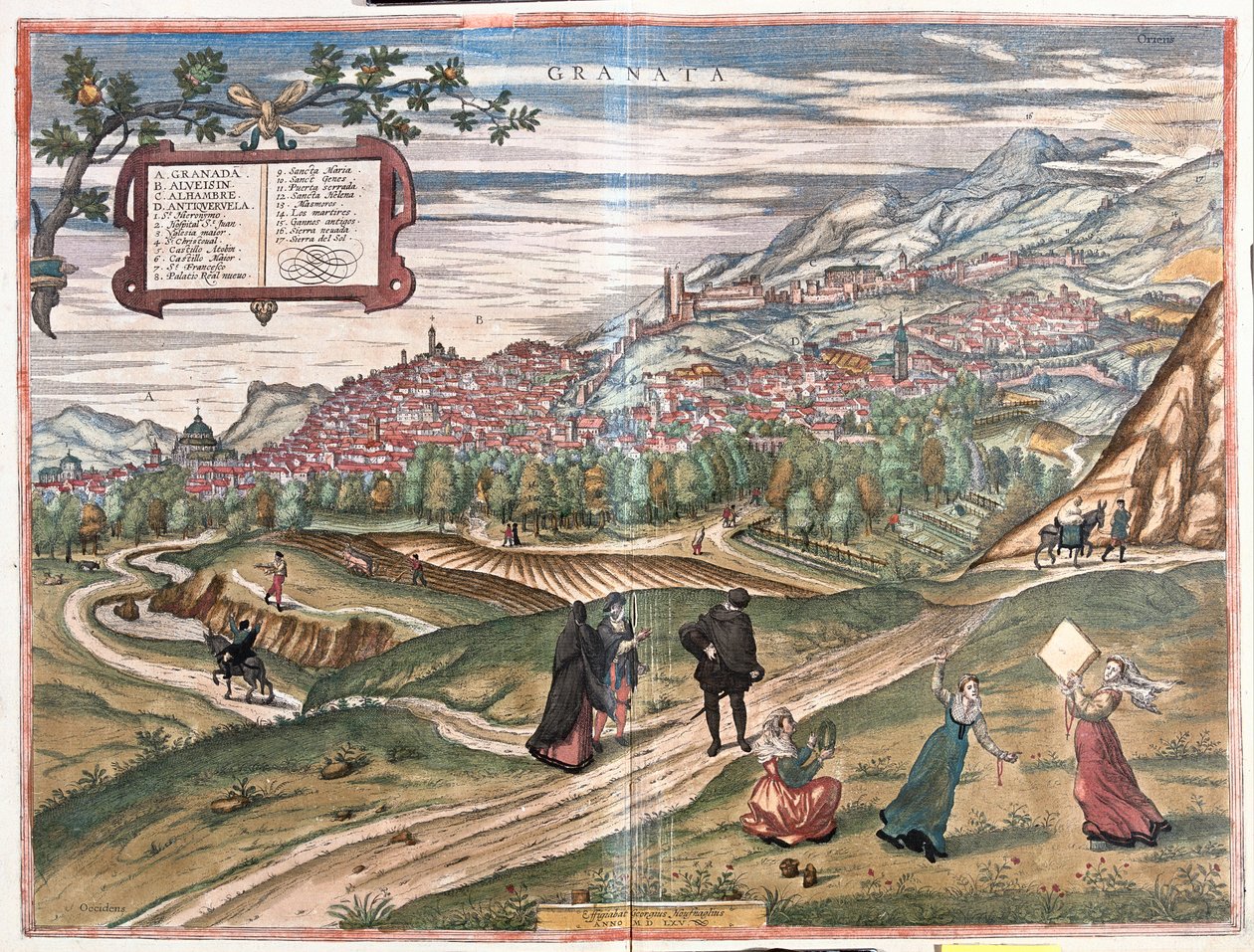 西班牙格拉纳达 - 格奥尔格-布劳恩 1617 年在科隆创作的《Civitates Orbis Terrarum》中的作品 作者 乔治·布劳恩