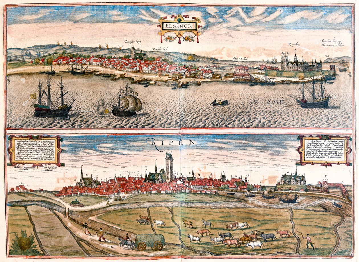 丹麦赫尔辛格（Helsimor - Hamlet）--载于格奥尔格-布劳恩（Georg Braun）1617 年创作的《Civitates Orbis Terrarum》，科隆 作者 乔治·布劳恩