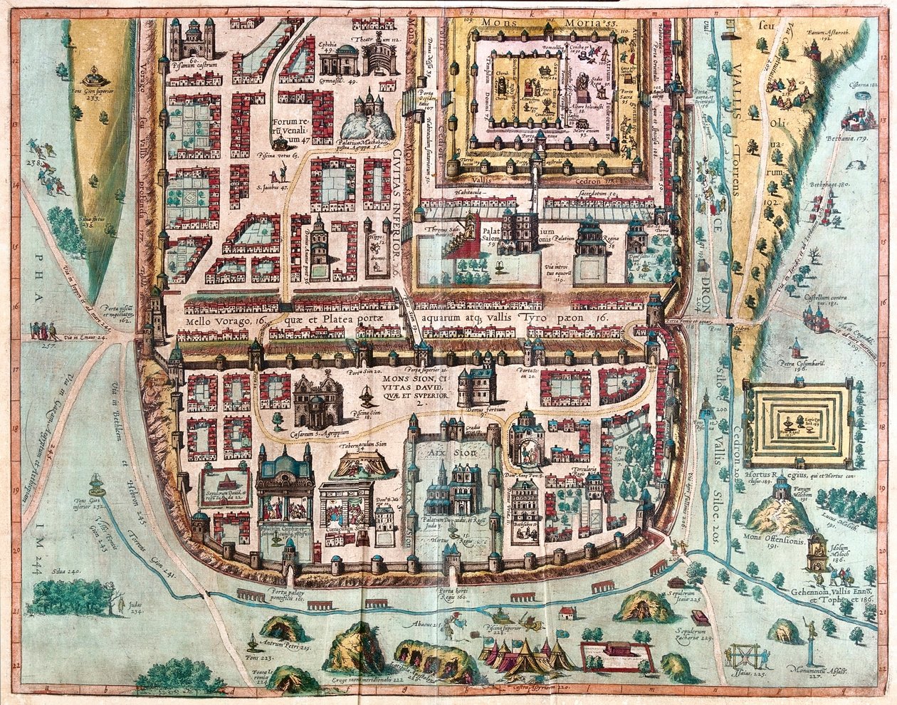 以色列耶路撒冷 - 格奥尔格-布劳恩（Georg Braun）1617 年创作的 "Civitates Orbis Terrarum"，科隆 作者 乔治·布劳恩