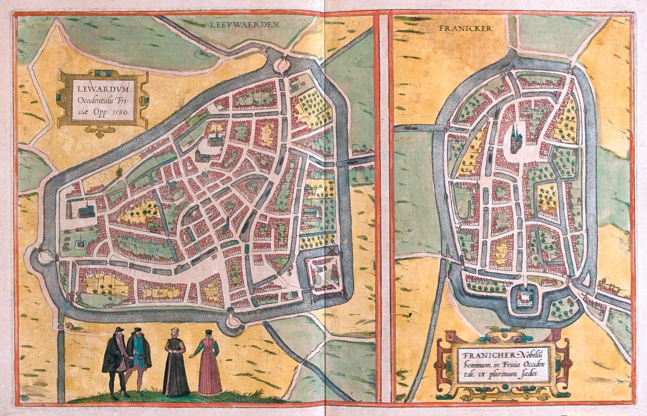 吕伐登（西弗里斯兰语），荷兰弗兰肯（Franeker）--载于格奥尔格-布劳恩（Georg Braun）1617 年创作的《地球星》（Civitates Orbis Terrarum），科隆 作者 乔治·布劳恩