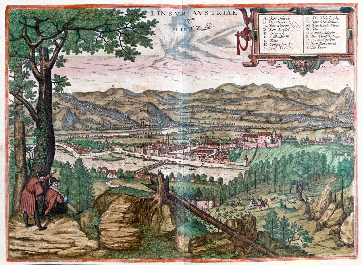 奥地利林茨 - 格奥尔格-布劳恩（Georg Braun）1617 年创作的 "Civitates Orbis Terrarum"，科隆 作者 乔治·布劳恩