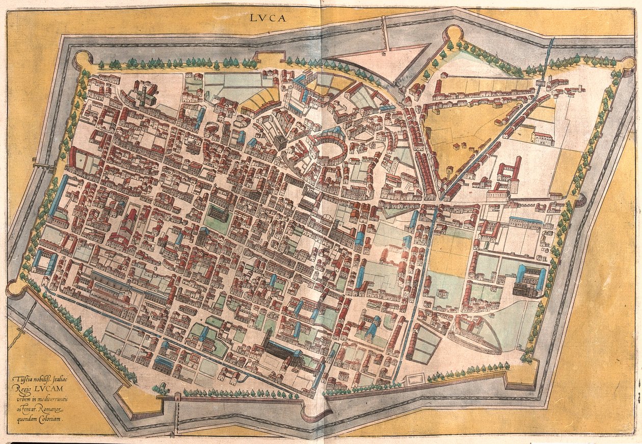 意大利卢卡--载于格奥尔格-布劳恩 1617 年创作的《Civitates Orbis Terrarum》，科隆 作者 乔治·布劳恩