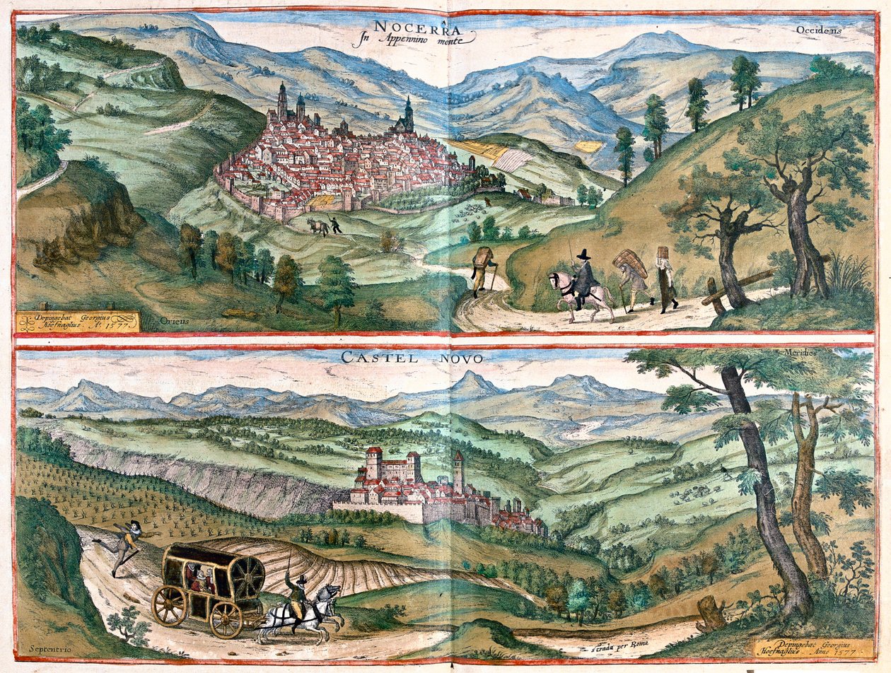 Nocera Umbra - Castelnuovo di Porto，意大利 - 载于 Georg Braun 1617 年创作的《Civitates Orbis Terrarum》，科隆 作者 乔治·布劳恩