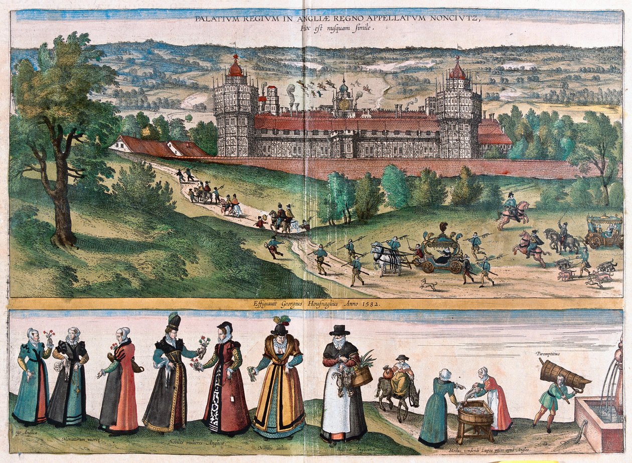 英格兰 Nonsuch（萨里郡宫殿）--载于 Georg Braun 1617 年创作的《Civitates Orbis Terrarum》，科隆 作者 乔治·布劳恩