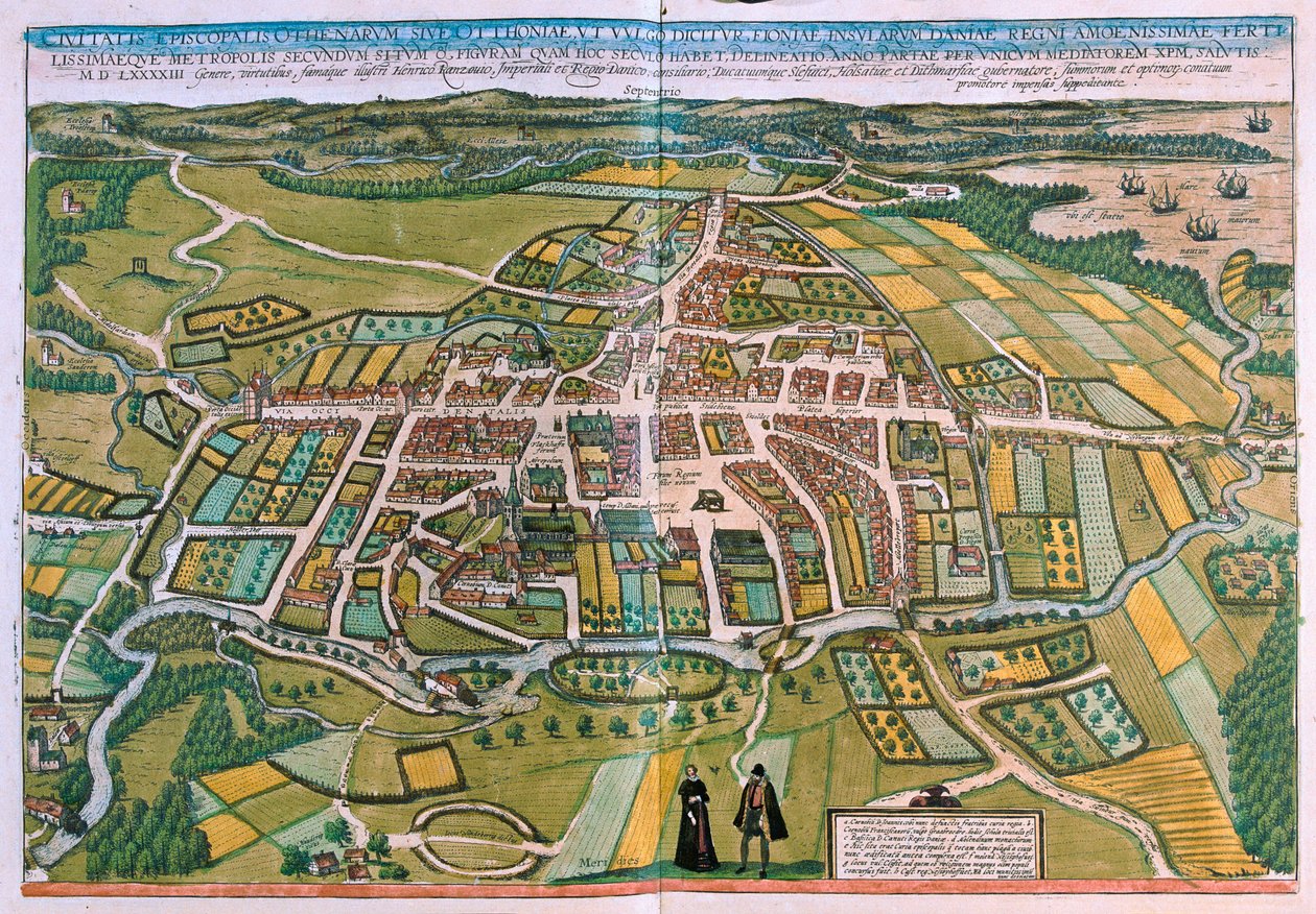 格奥尔格-布劳恩（Georg Braun）1617 年在科隆创作的《Civitates Orbis Terrarum》中的丹麦欧登塞平面图 作者 乔治·布劳恩