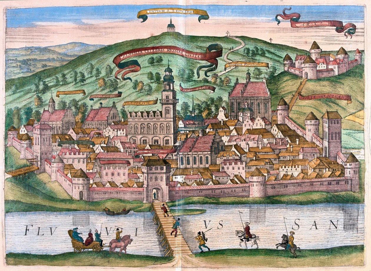 波兰普热米什尔--载于格奥尔格-布劳恩 1617 年创作的《Civitates Orbis Terrarum》，科隆 作者 乔治·布劳恩