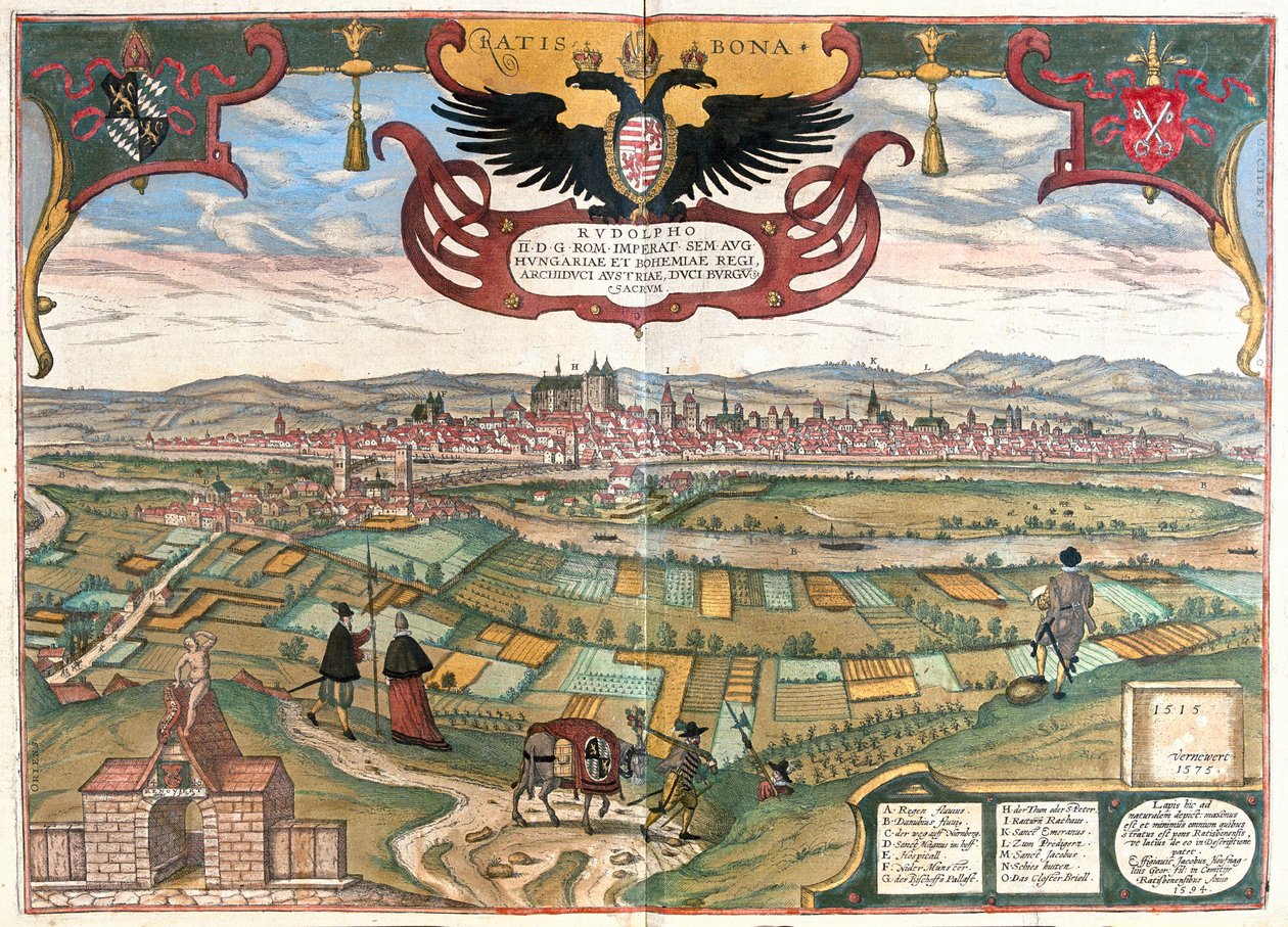 德国雷根斯堡（鲁道夫二世皇帝）--载于格奥尔格-布劳恩的《Civitates Orbis Terrarum》，科隆，1617 年 作者 乔治·布劳恩