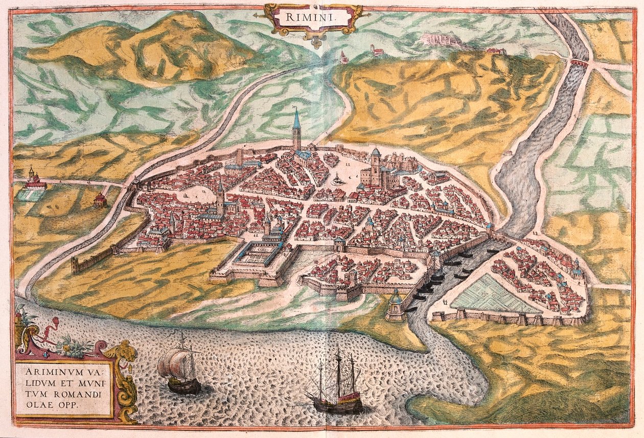意大利里米尼--载于格奥尔格-布劳恩 1617 年创作的《Civitates Orbis Terrarum》，科隆 作者 乔治·布劳恩