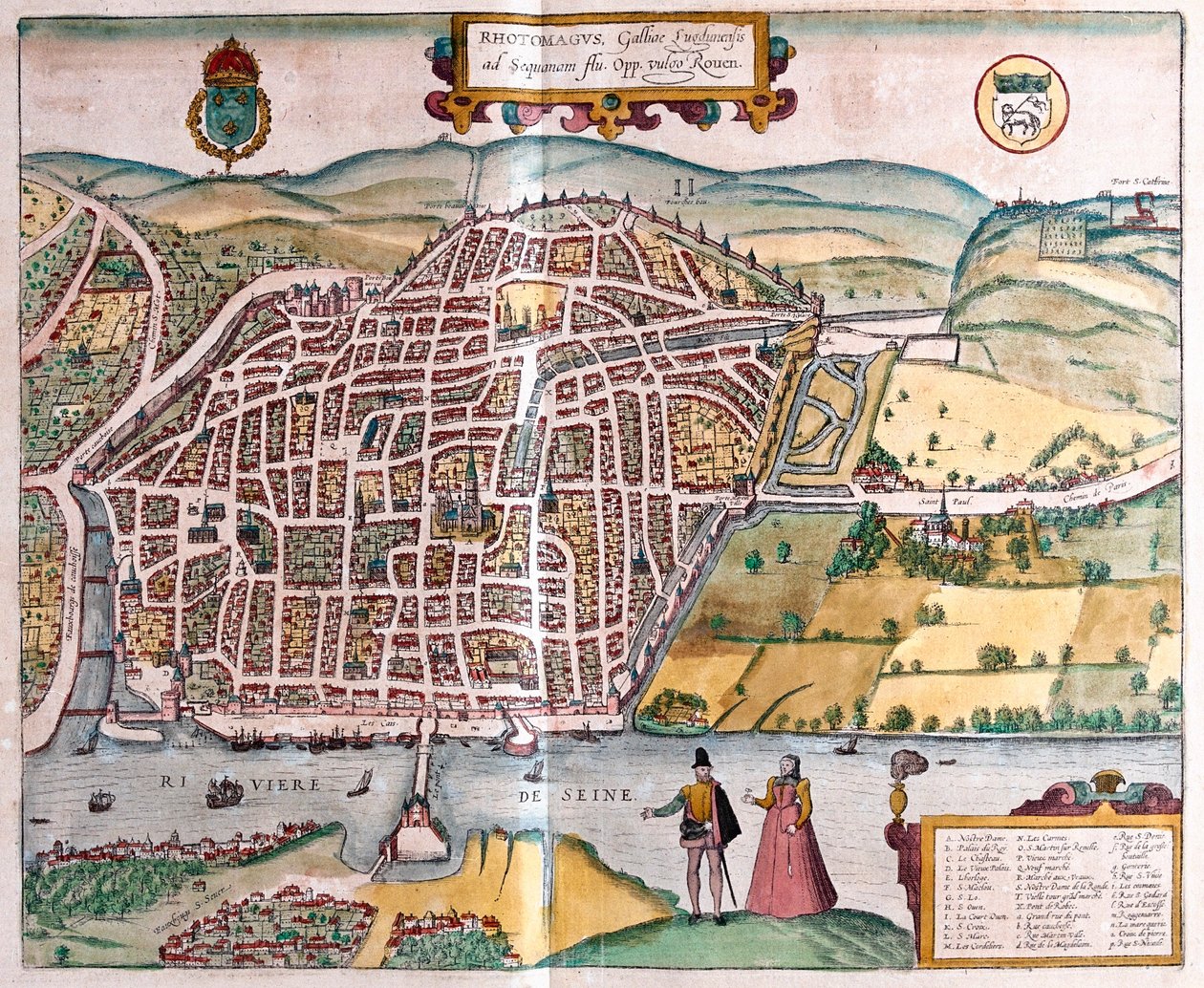 鲁昂--法国，载于格奥尔格-布劳恩所著《Civitates Orbis Terrarum》，科隆，1617 年 作者 乔治·布劳恩