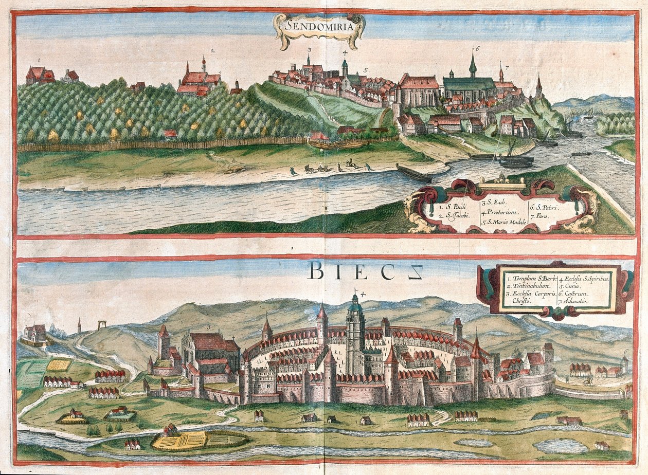 波兰的桑多梅日--比耶茨--载于格奥尔格-布劳恩所著的《Civitates Orbis Terrarum》，科隆，1617 年 作者 乔治·布劳恩