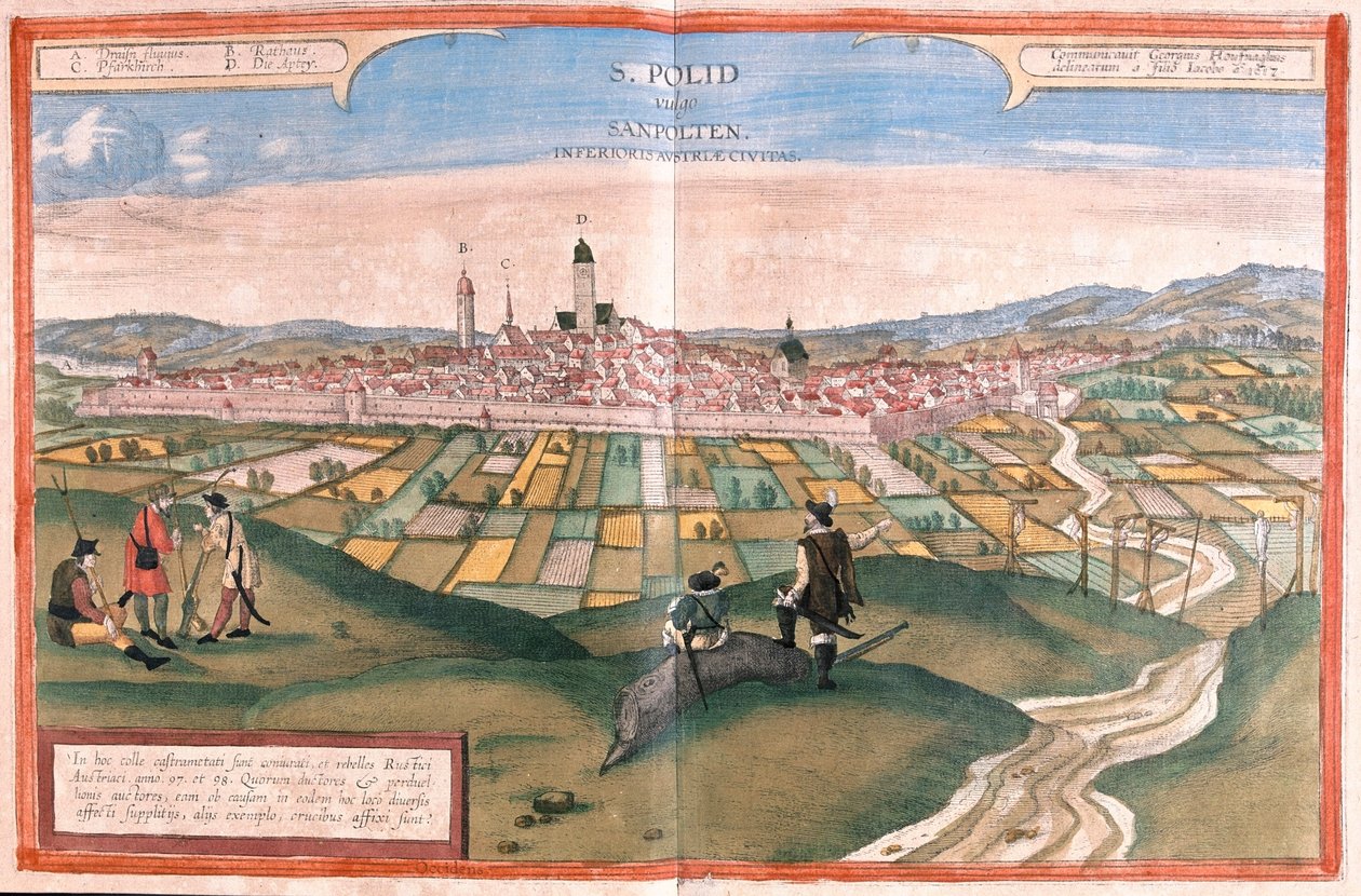 奥地利圣波尔滕 - 格奥尔格-布劳恩（Georg Braun）1617 年创作的 "Civitates Orbis Terrarum"，科隆 作者 乔治·布劳恩