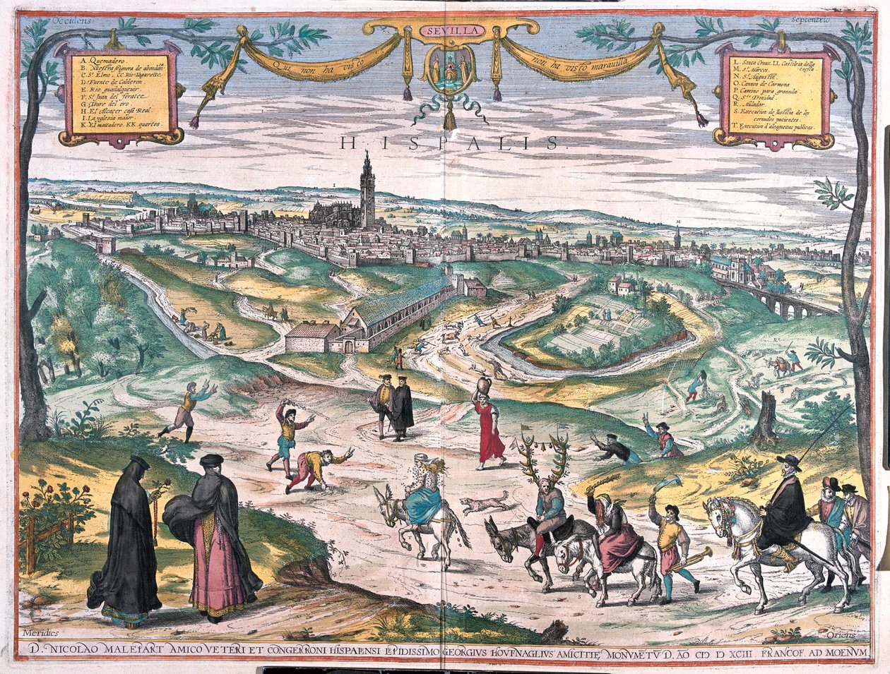 西班牙塞维利亚--载于格奥尔格-布劳恩 1617 年创作的 "Civitates Orbis Terrarum"，科隆 作者 乔治·布劳恩