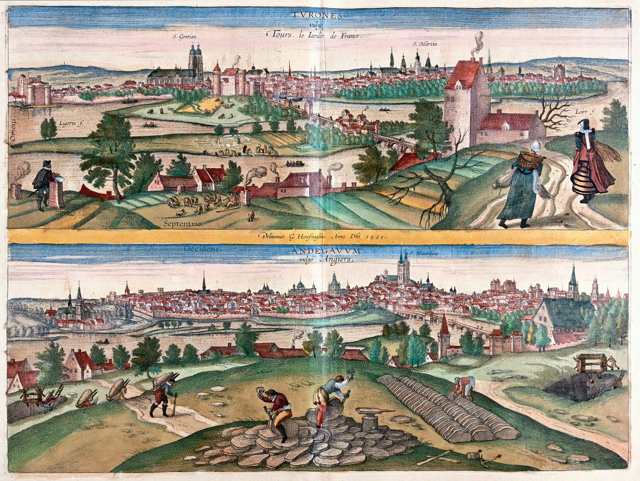 图尔-昂热，法兰西的花园--载于格奥尔格-布劳恩 1617 年创作的《Civitates Orbis Terrarum》，科隆 作者 乔治·布劳恩