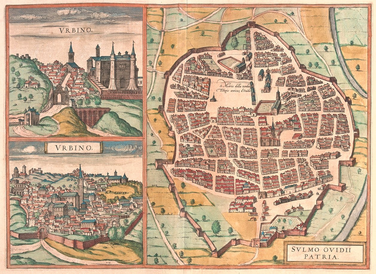 乌尔比诺--意大利苏尔莫纳--载于格奥尔格-布劳恩 1617 年创作的《Civitates Orbis Terrarum》，科隆 作者 乔治·布劳恩