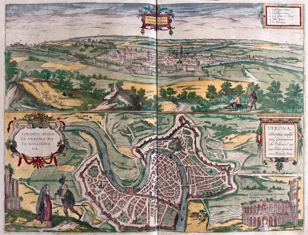 意大利维罗纳--载于乔治-布劳恩（6 Georg Braun）1617 年创作的 "Civitates Orbis Terrarum"，科隆 作者 乔治·布劳恩