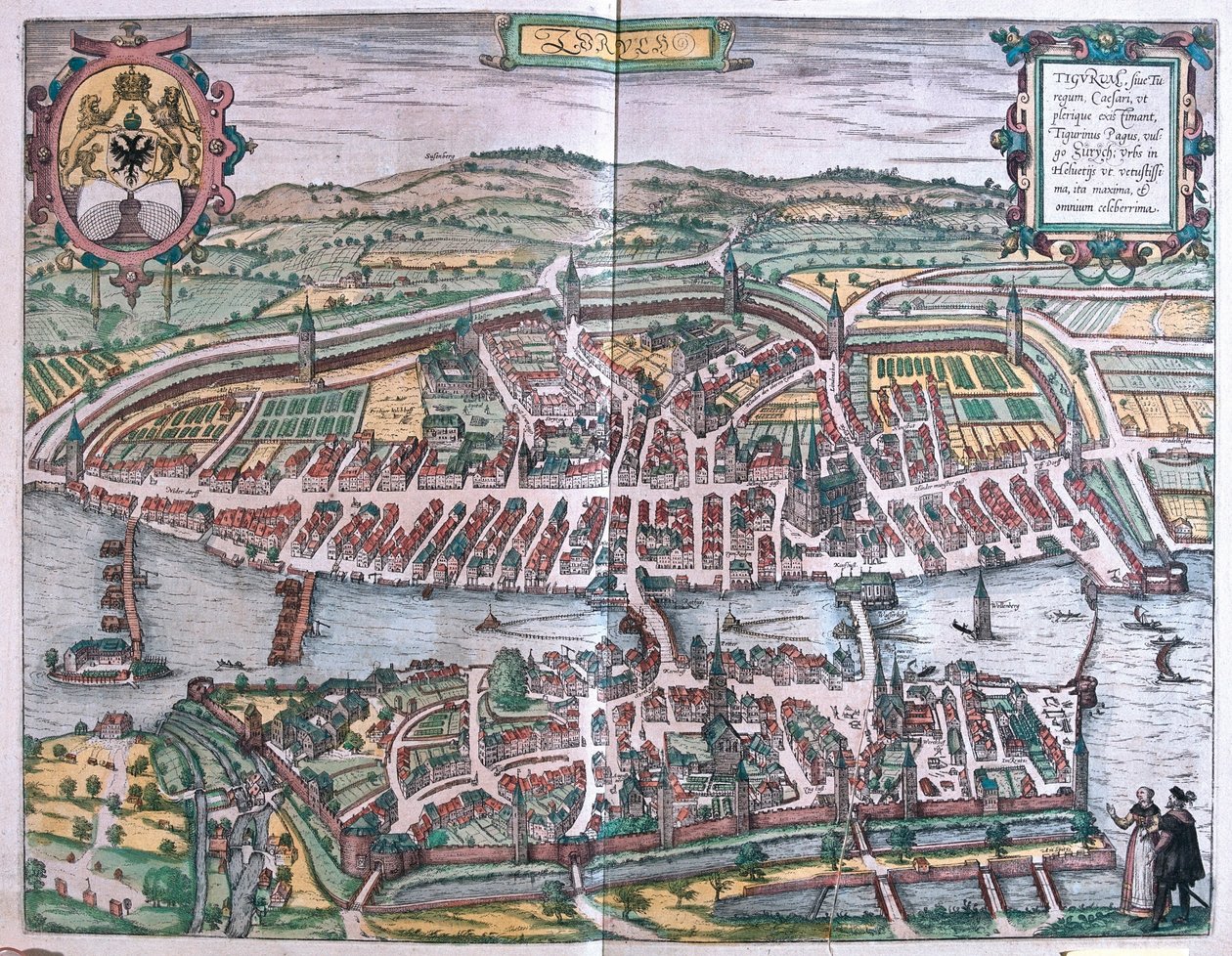瑞士苏黎世 - 格奥尔格-布劳恩（Georg Braun）1617 年在科隆创作的 "Civitates Orbis Terrarum "中 作者 乔治·布劳恩