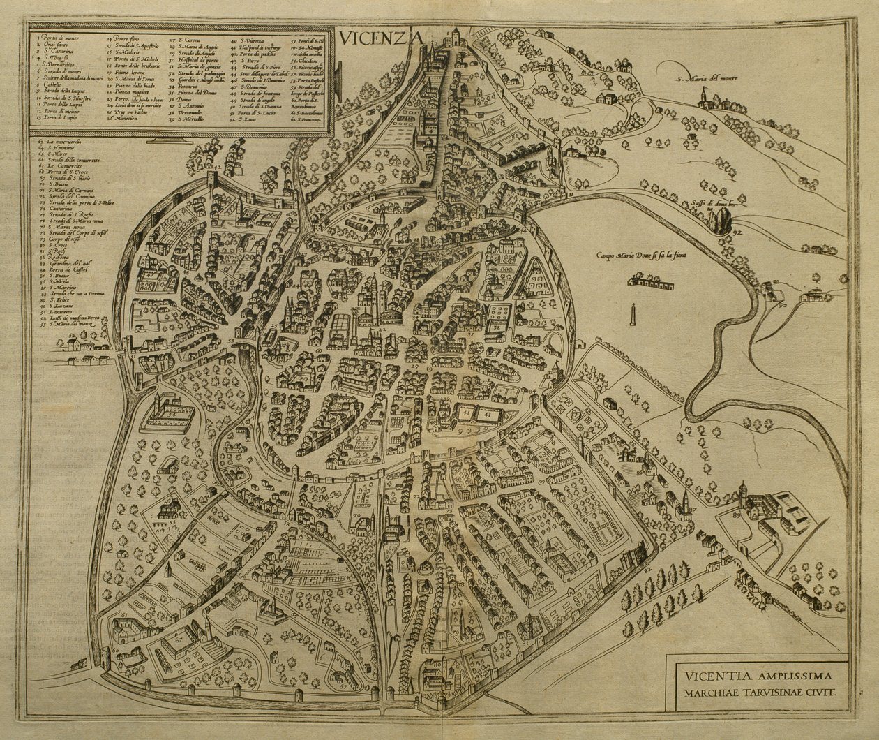 地图从“世界”维琴察说明，c.1580 作者 乔治·布劳恩（Georg Braun）和弗朗兹·霍根伯格（Franz Hogenberg）