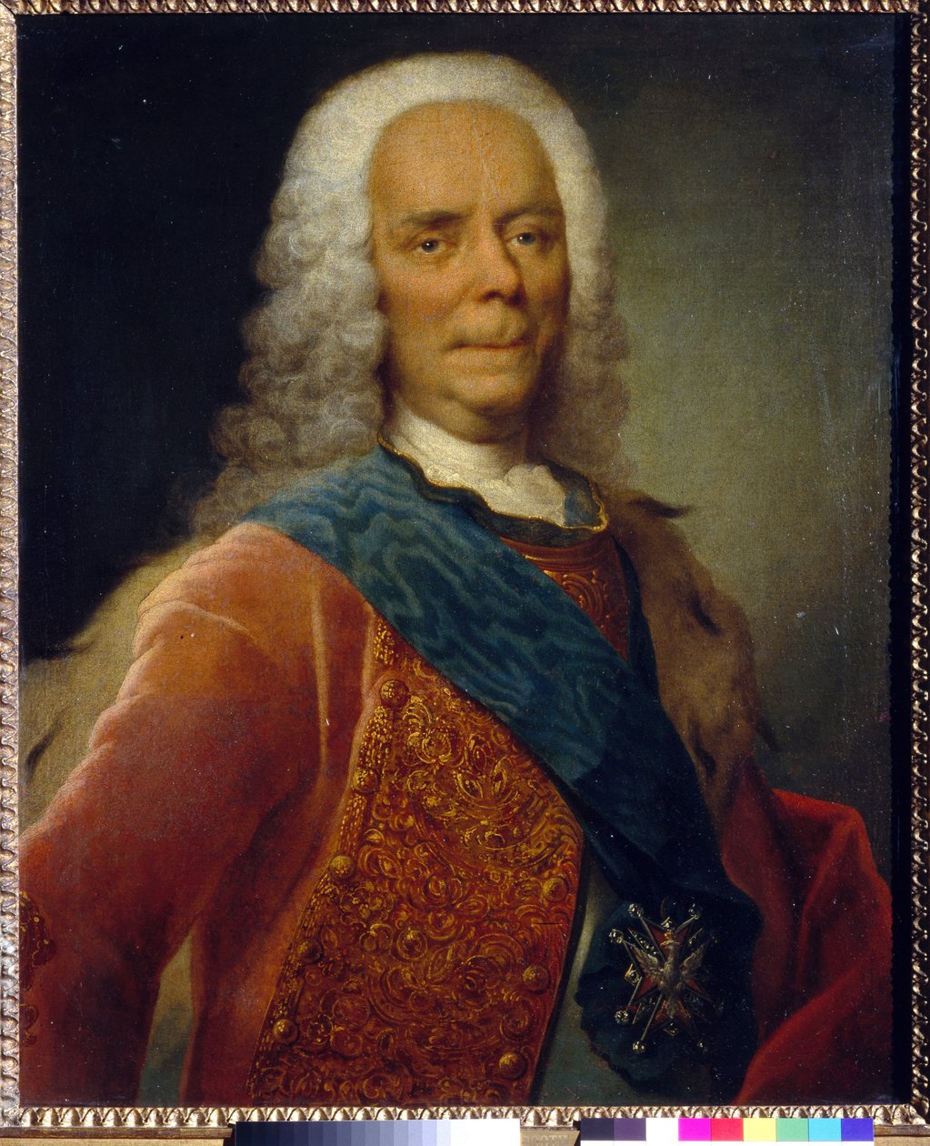 瓦西里-弗拉基米罗维奇-多尔戈鲁科夫王子（1667-1746）的肖像--乔治-克里斯托夫-格罗斯（1716-1749）的画作，1746年前的布面油画--莫斯科国立特列季亚科夫美术馆，76x62.5 -。 作者 乔治·克里斯托夫·格罗斯（Georg Christoph Grooth）