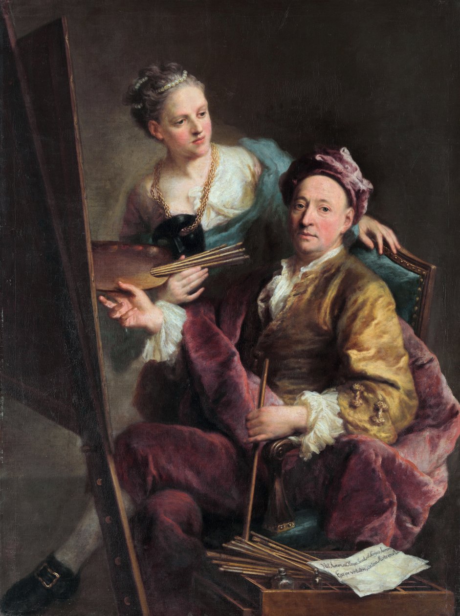 德语: Der Künstler mit seiner Tochter Antonia 艺术家与女儿安东尼娅的自画像 作者 乔治·德斯马里斯