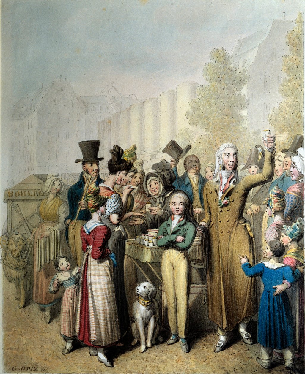 Boulevard de la Madeleine，乔治·伊曼纽尔·奥皮茨（George Emanuel Opitz，1775-1841）于 1831 年在巴黎绘制的江湖骗子石版画。 卡纳瓦莱博物馆 作者 乔治·伊曼纽尔·奥皮兹